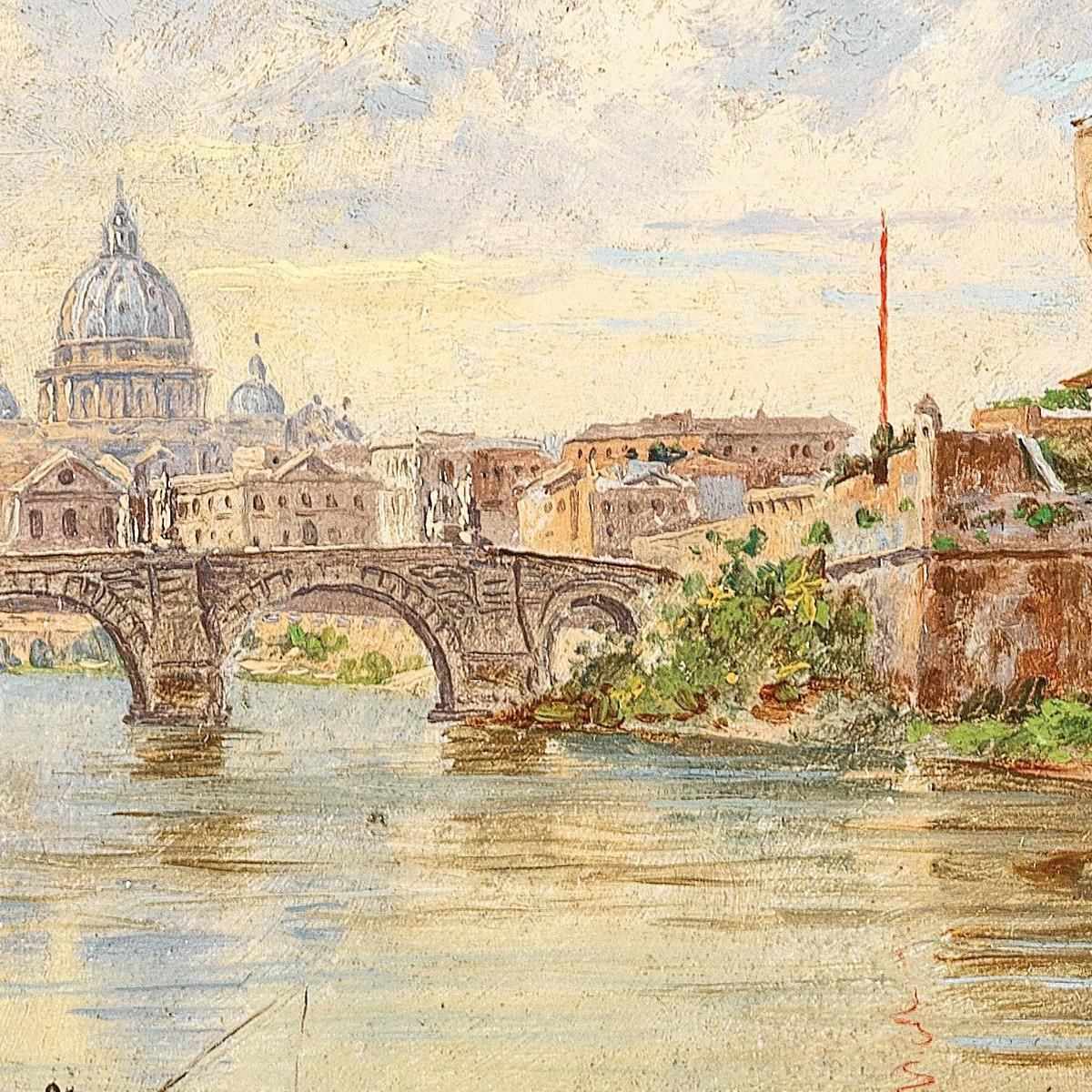 A View Of Rome With Castel Sant'Angelo Ponte Sant'Angelo And St Peter'S Basilica In The Background Antonietta Brandeis abn4 can
