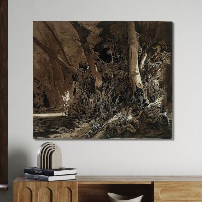 Forest Landscape With Flowing Water And Two Hunters Carl Blechen cbc3 canvas print 