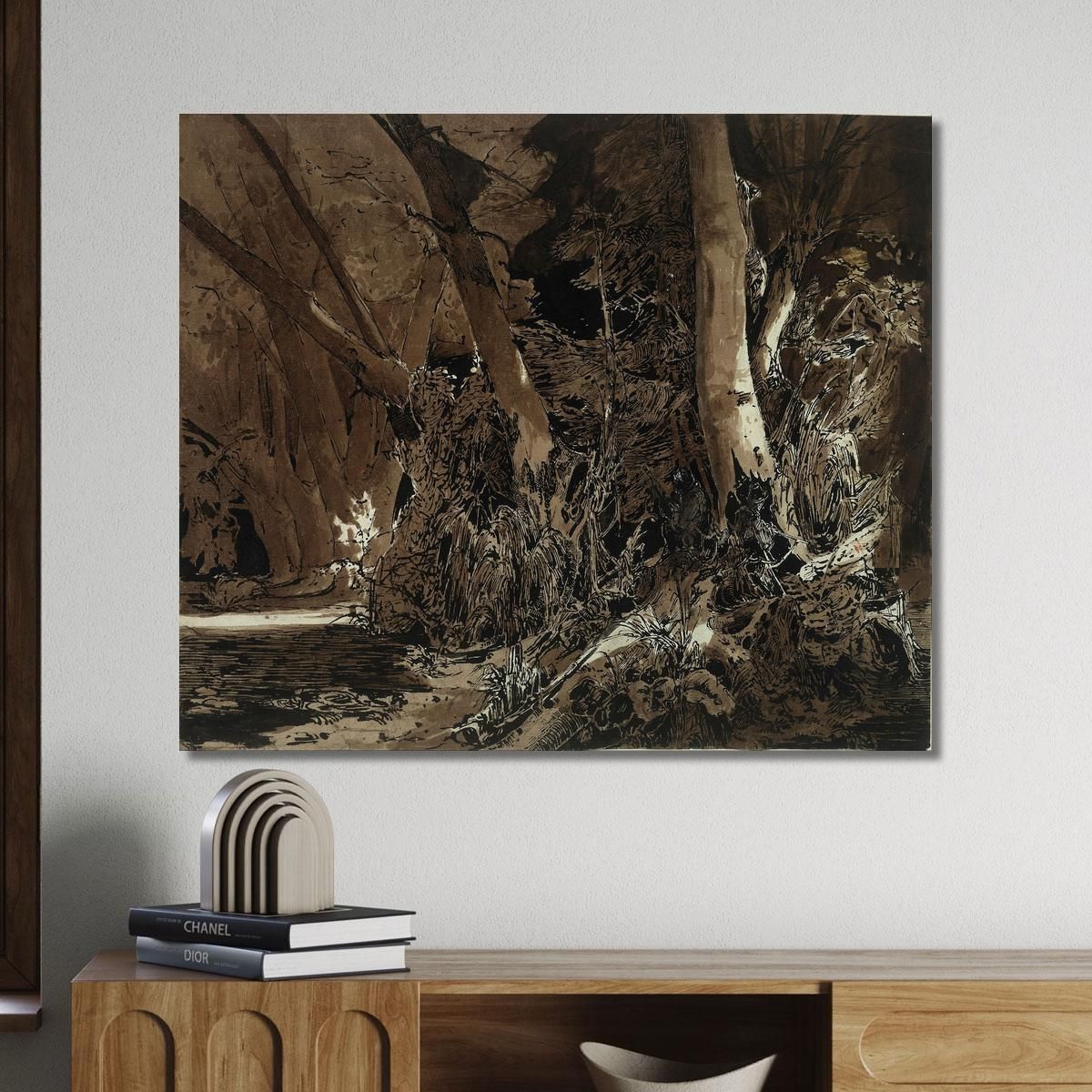 Forest Landscape With Flowing Water And Two Hunters Carl Blechen cbc3 canvas print 