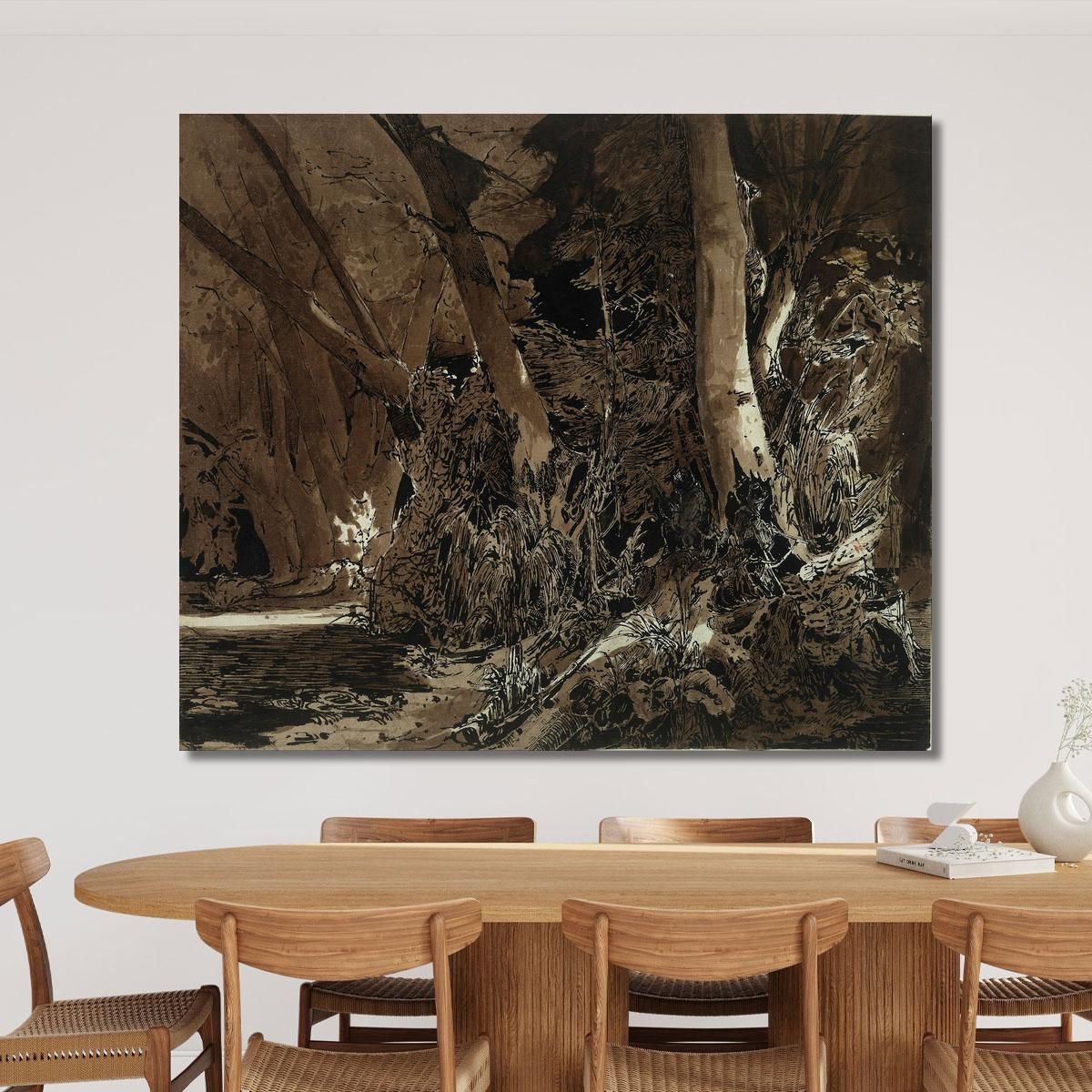 Forest Landscape With Flowing Water And Two Hunters Carl Blechen cbc3 canvas print 