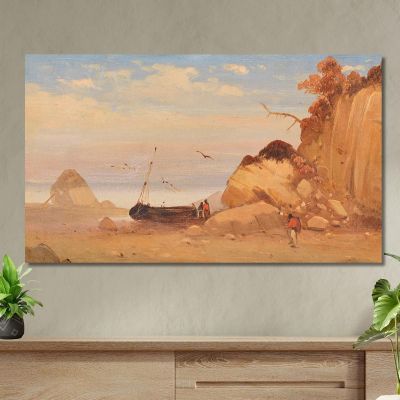 Attributed To Fisherman On The Baltic Sea Beach Carl Blechen cbc25 canvas print 