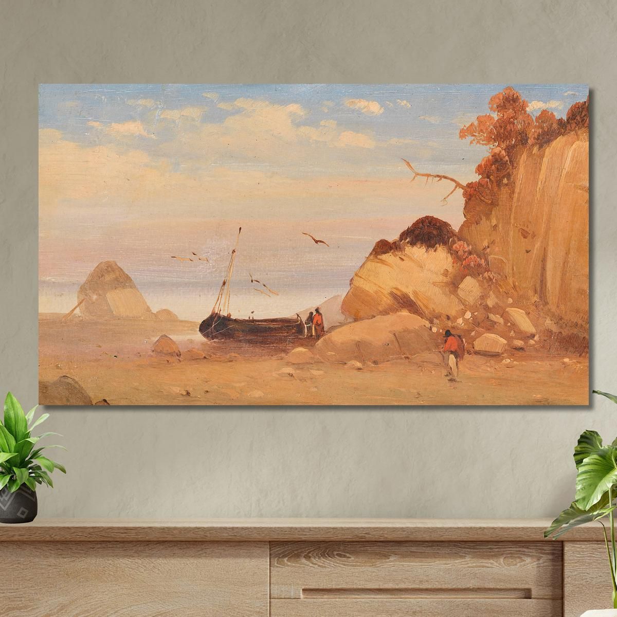 Attributed To Fisherman On The Baltic Sea Beach Carl Blechen cbc25 canvas print 