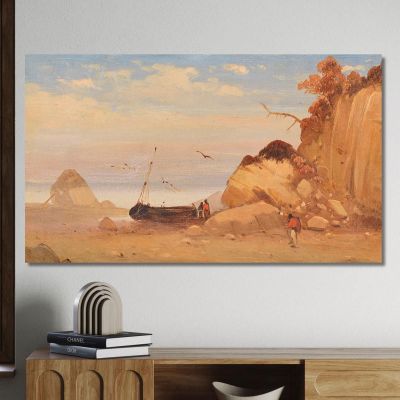 Attributed To Fisherman On The Baltic Sea Beach Carl Blechen cbc25 canvas print 