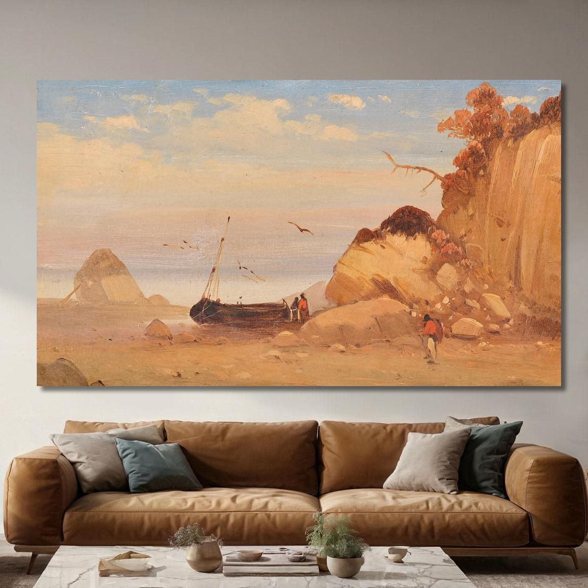 Attributed To Fisherman On The Baltic Sea Beach Carl Blechen cbc25 canvas print 