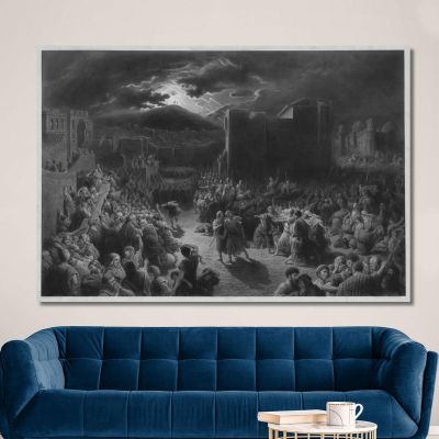 Crucifixion Scene In Stormy Dark Town With Crowds And Roman Soldiers Surrounding Two Men Doré Gustave gdr14 canvas print 