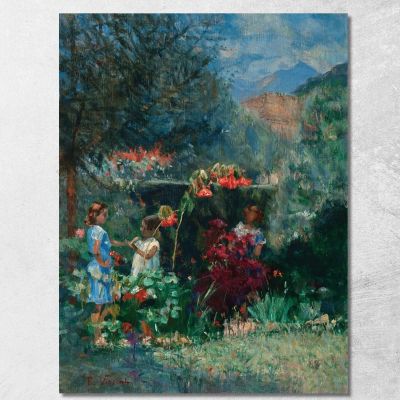 Three Girls In The Garden Eliseu Visconti evs74 canvas print 