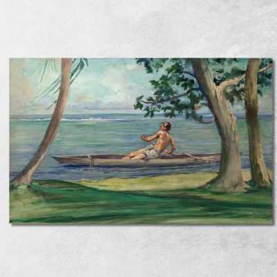 Boy In Canoe Passing In Front Of Our House Vaiala Samoa  John La Farge jlf4 canvas print 