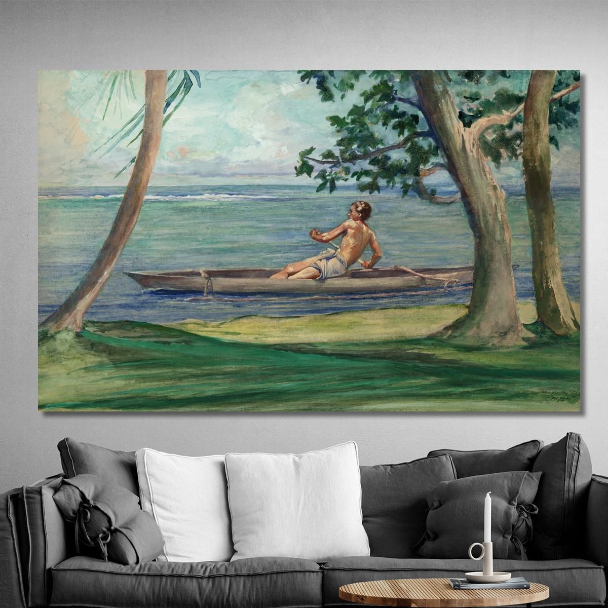 Boy In Canoe Passing In Front Of Our House Vaiala Samoa  John La Farge jlf4 canvas print 