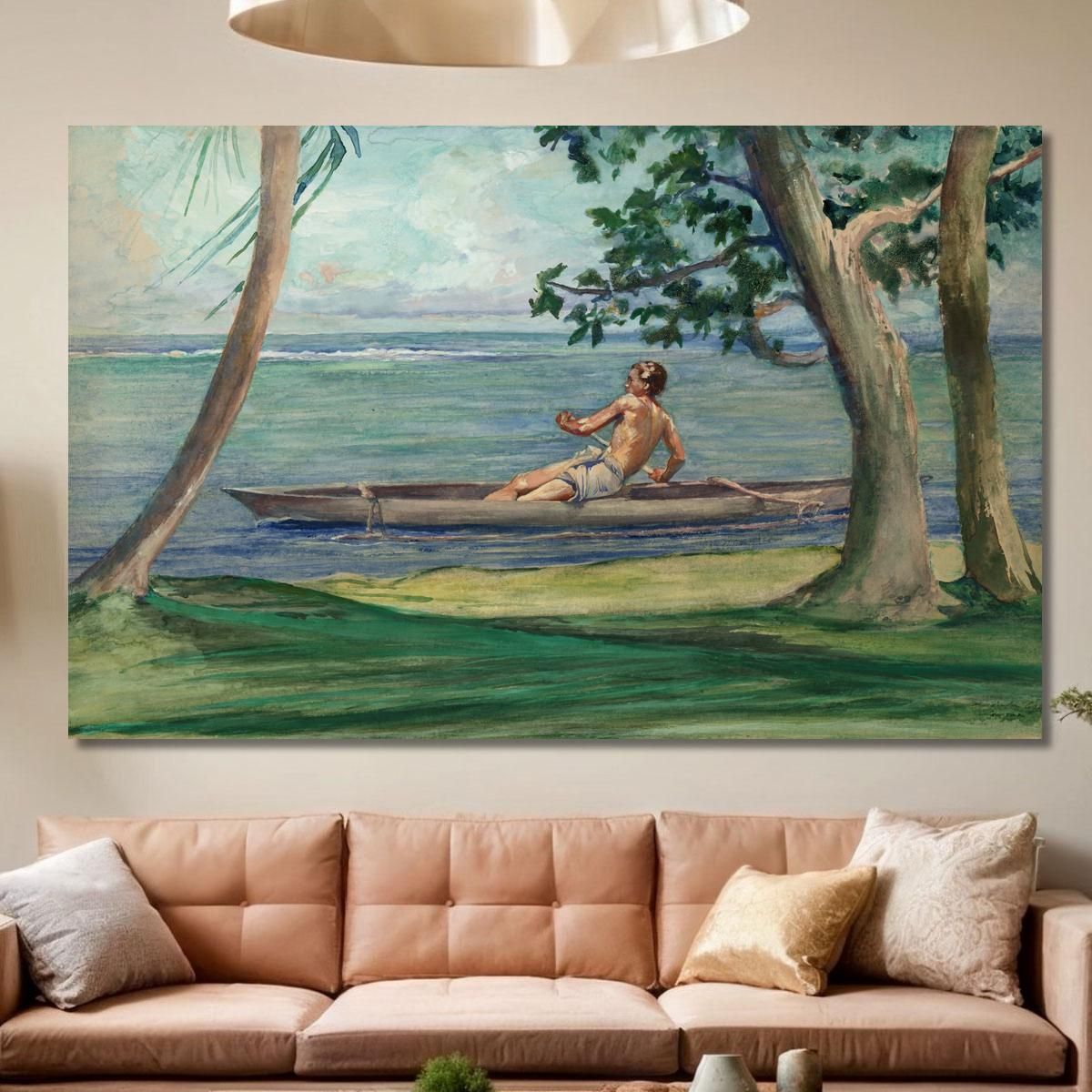 Boy In Canoe Passing In Front Of Our House Vaiala Samoa  John La Farge jlf4 canvas print 