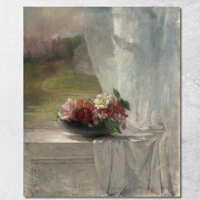 Flowers On A Window Ledge John La Farge jlf11 canvas print 