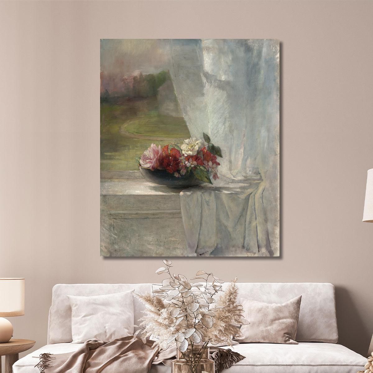 Flowers On A Window Ledge John La Farge jlf11 canvas print 