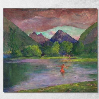The Entrance To The Tautira Rivertahiti. Fisherman Spearing A Fish John La Farge jlf32 canvas print 