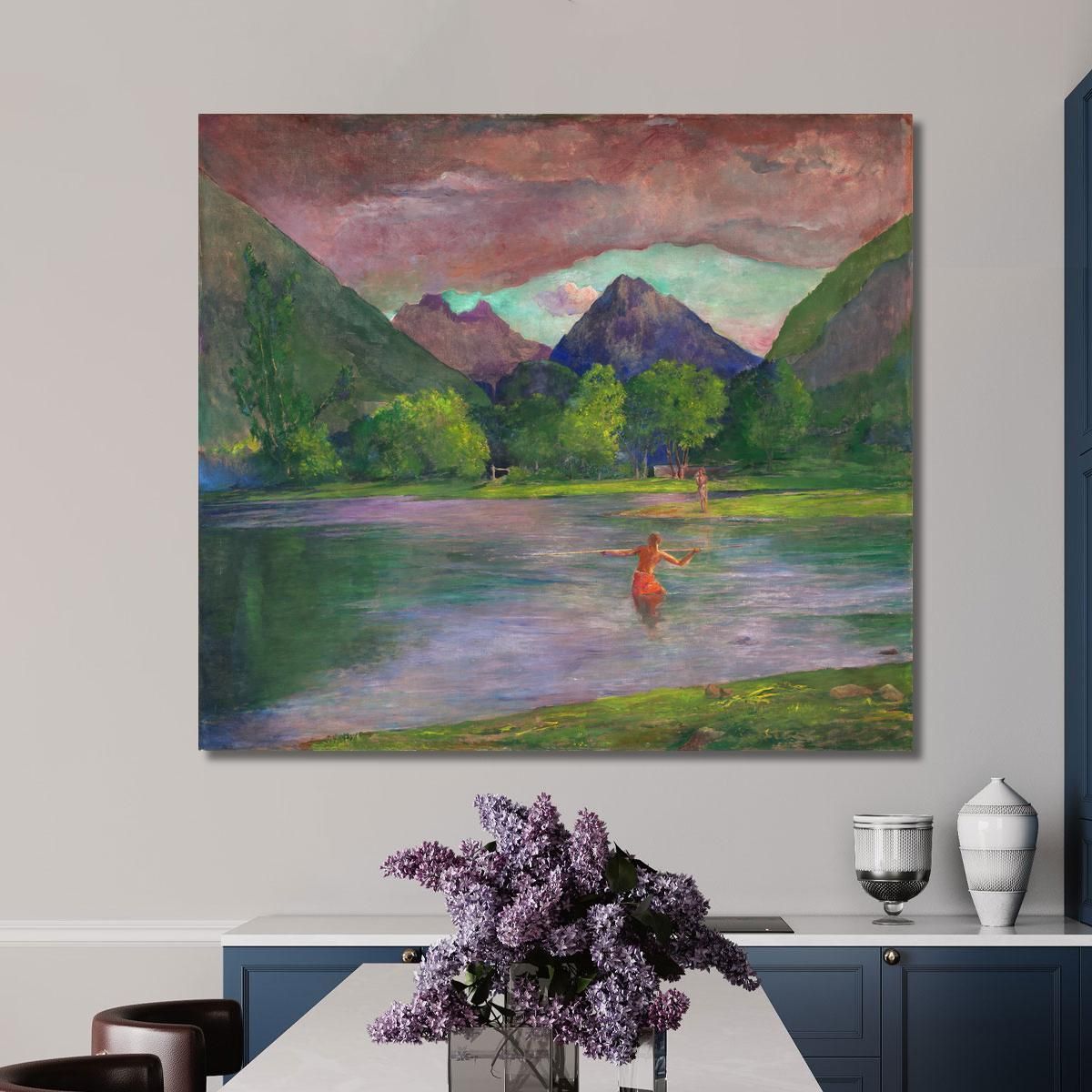 The Entrance To The Tautira Rivertahiti. Fisherman Spearing A Fish John La Farge jlf32 canvas print 
