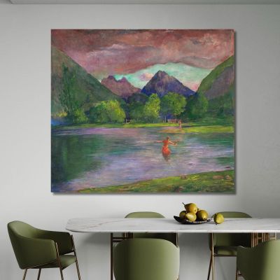 The Entrance To The Tautira Rivertahiti. Fisherman Spearing A Fish John La Farge jlf32 canvas print 