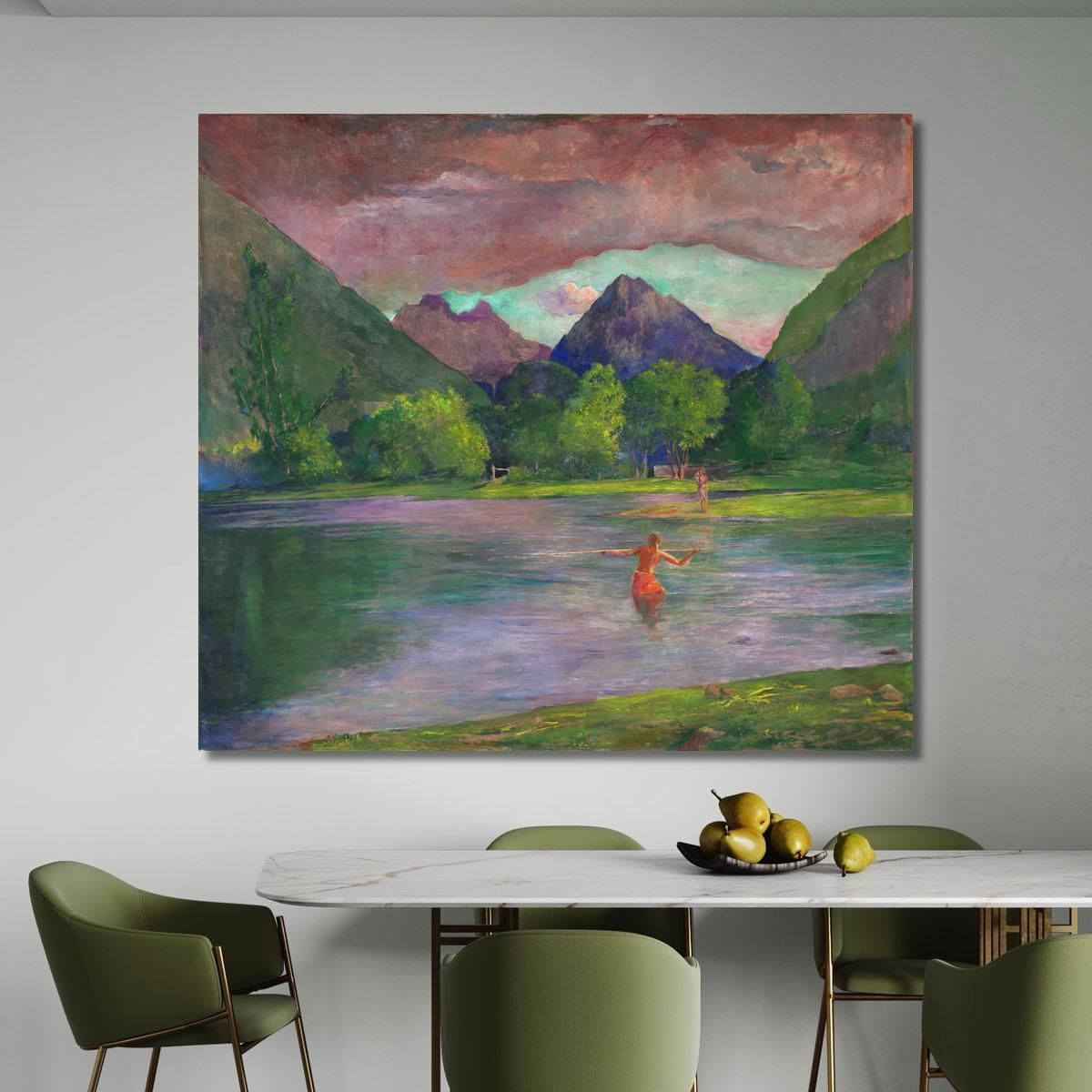 The Entrance To The Tautira Rivertahiti. Fisherman Spearing A Fish John La Farge jlf32 canvas print 