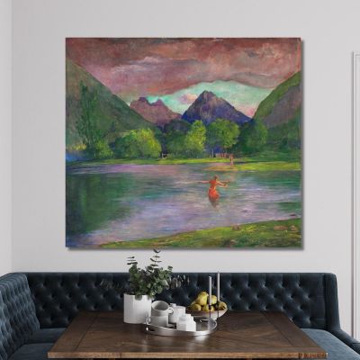 The Entrance To The Tautira Rivertahiti. Fisherman Spearing A Fish John La Farge jlf32 canvas print 