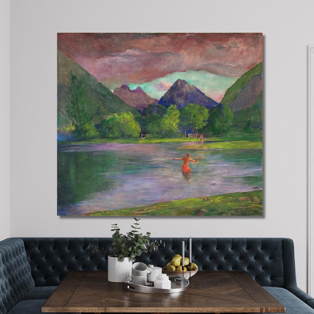 The Entrance To The Tautira Rivertahiti. Fisherman Spearing A Fish John La Farge jlf32 canvas print 