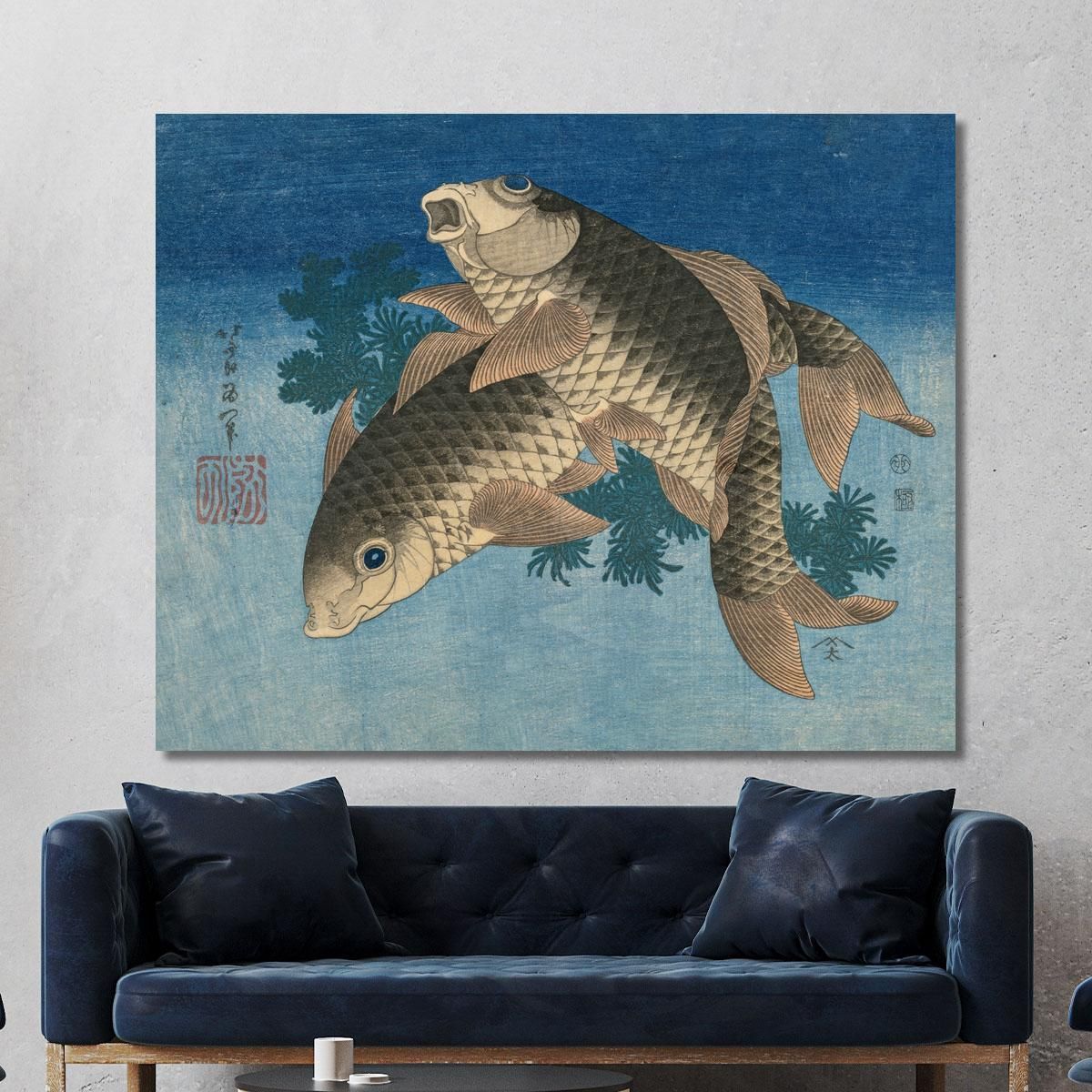 Carp Swimming By Water Weeds katsushika hokusai khk8 canvas print 