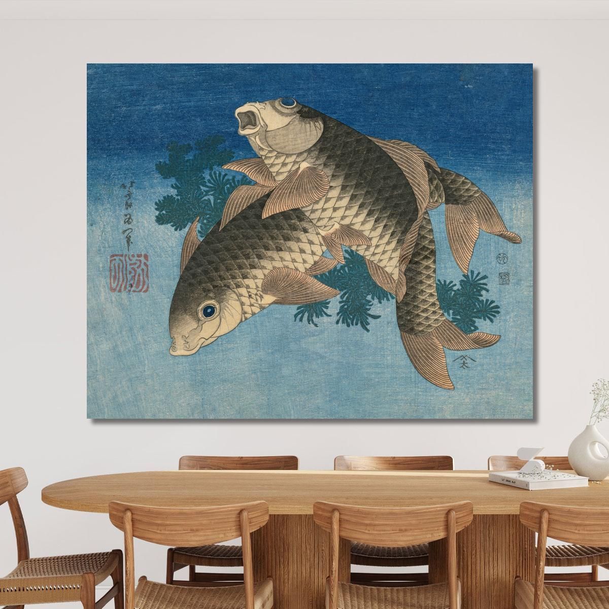 Carp Swimming By Water Weeds katsushika hokusai khk8 canvas print 