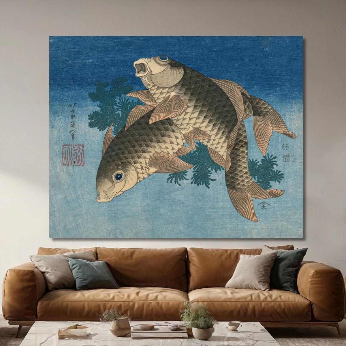 Carp Swimming By Water Weeds katsushika hokusai khk8 canvas print 