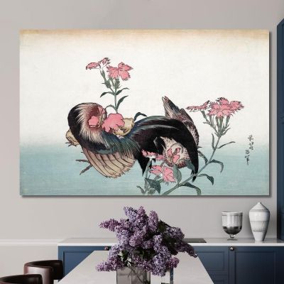 Cock And Flower katsushika hokusai khk11 canvas print 