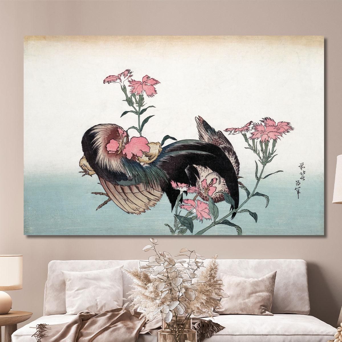 Cock And Flower katsushika hokusai khk11 canvas print 