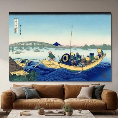 Sunset Across The Ryogoku Bridge From The Bank Of The Sumida River At Onmayagashi katsushika hokusai khk70 canvas print 