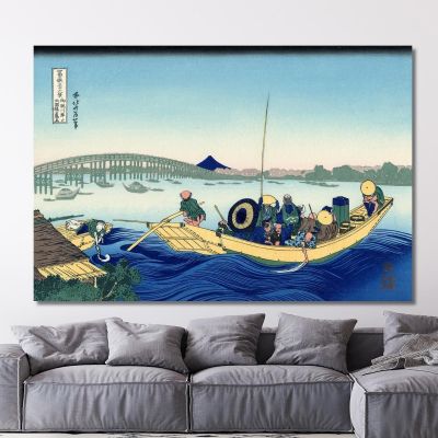 Sunset Across The Ryogoku Bridge From The Bank Of The Sumida River At Onmayagashi katsushika hokusai khk70 canvas print 