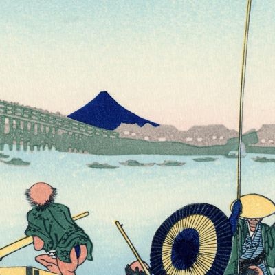 Sunset Across The Ryogoku Bridge From The Bank Of The Sumida River At Onmayagashi katsushika hokusai khk70 canvas print