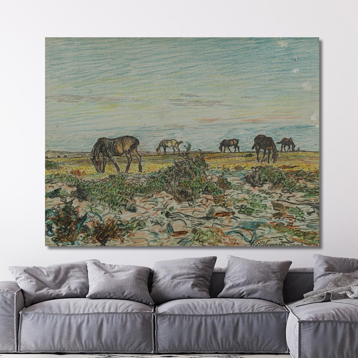 Horses Grazing Nils Kreuger nkr29 canvas print 