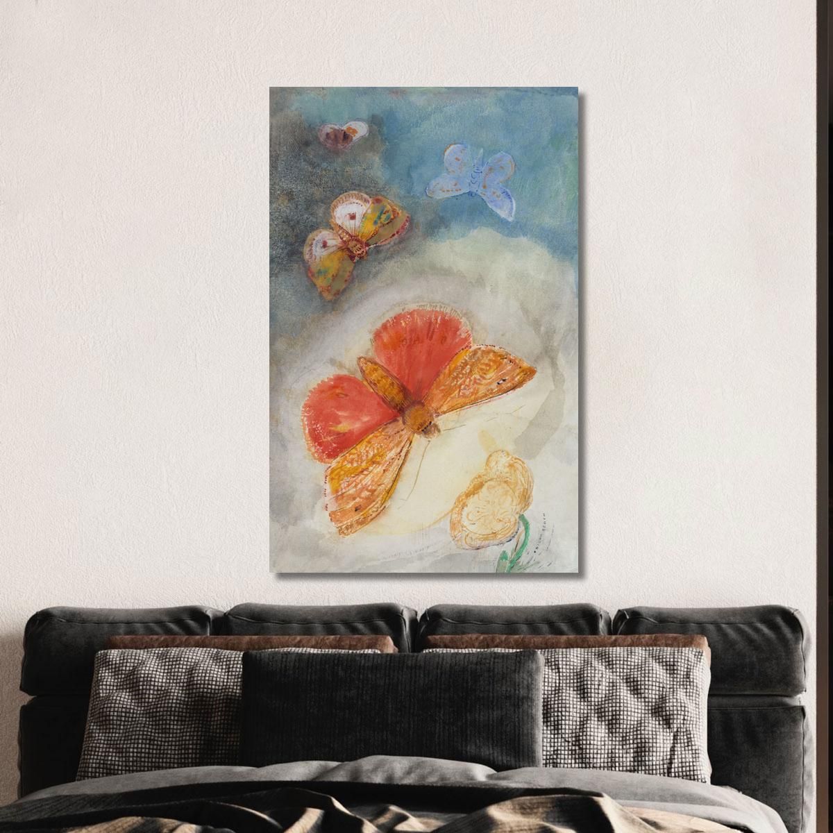 Butterflies And Flower Four Butterflies And A Flower Watercolor Odilon Redon ord48 canvas print 