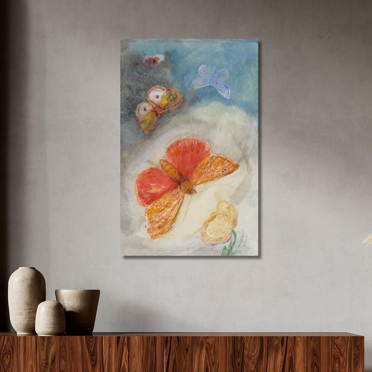 Butterflies And Flower Four Butterflies And A Flower Watercolor Odilon Redon ord48 canvas print 