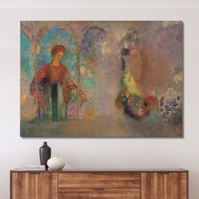 Woman In A Gothic Arcade Woman With Flowers Odilon Redon ord95 canvas print 