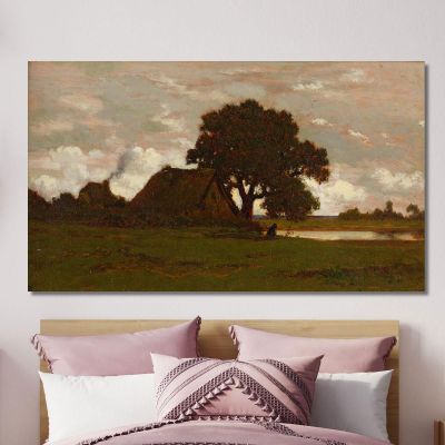 Thatched Cottages Near The Pond Théodore Rousseau trs10 canvas print 