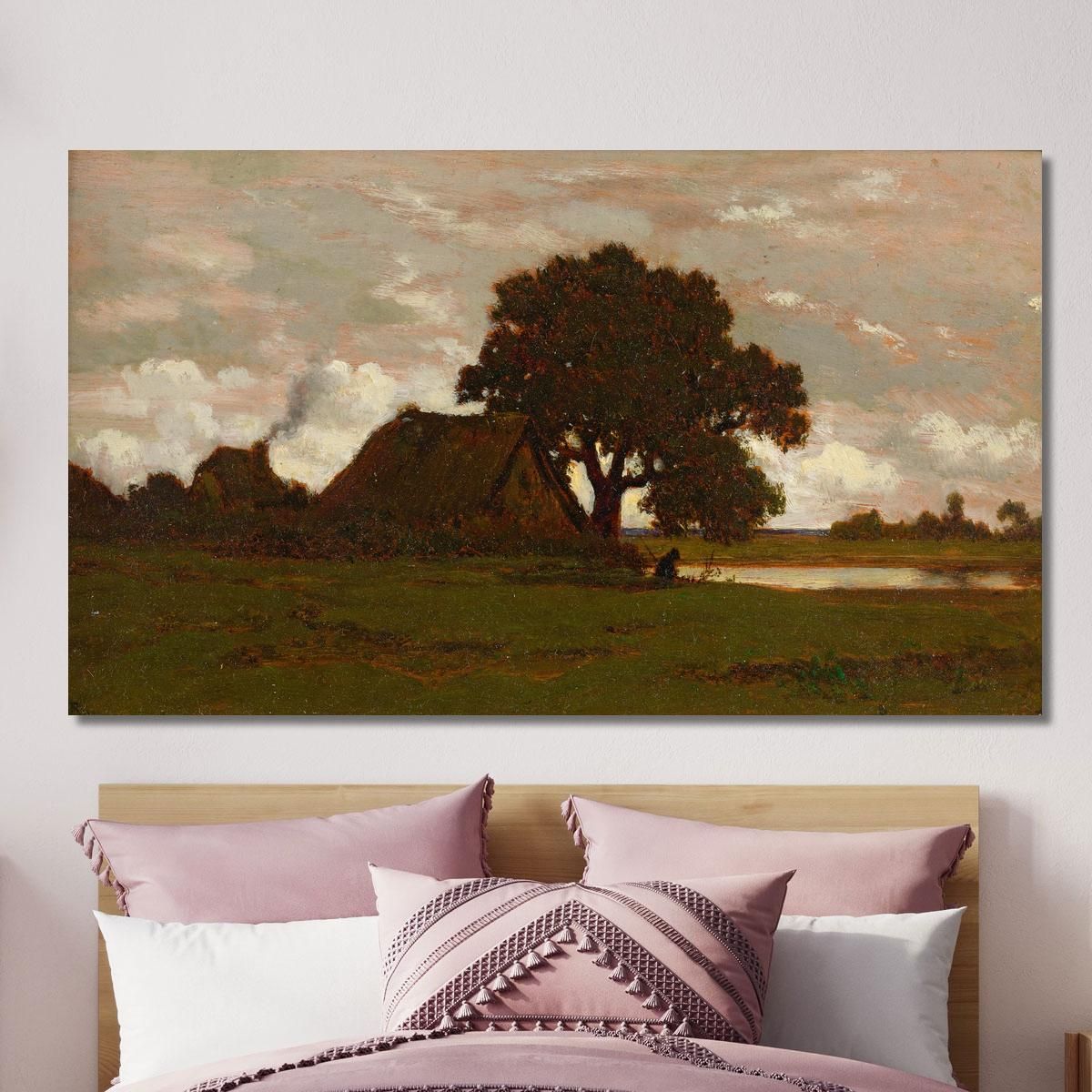 Thatched Cottages Near The Pond Théodore Rousseau trs10 canvas print 