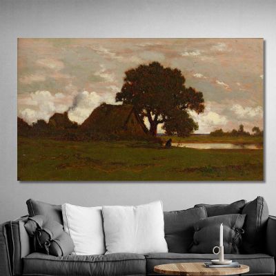 Thatched Cottages Near The Pond Théodore Rousseau trs10 canvas print 