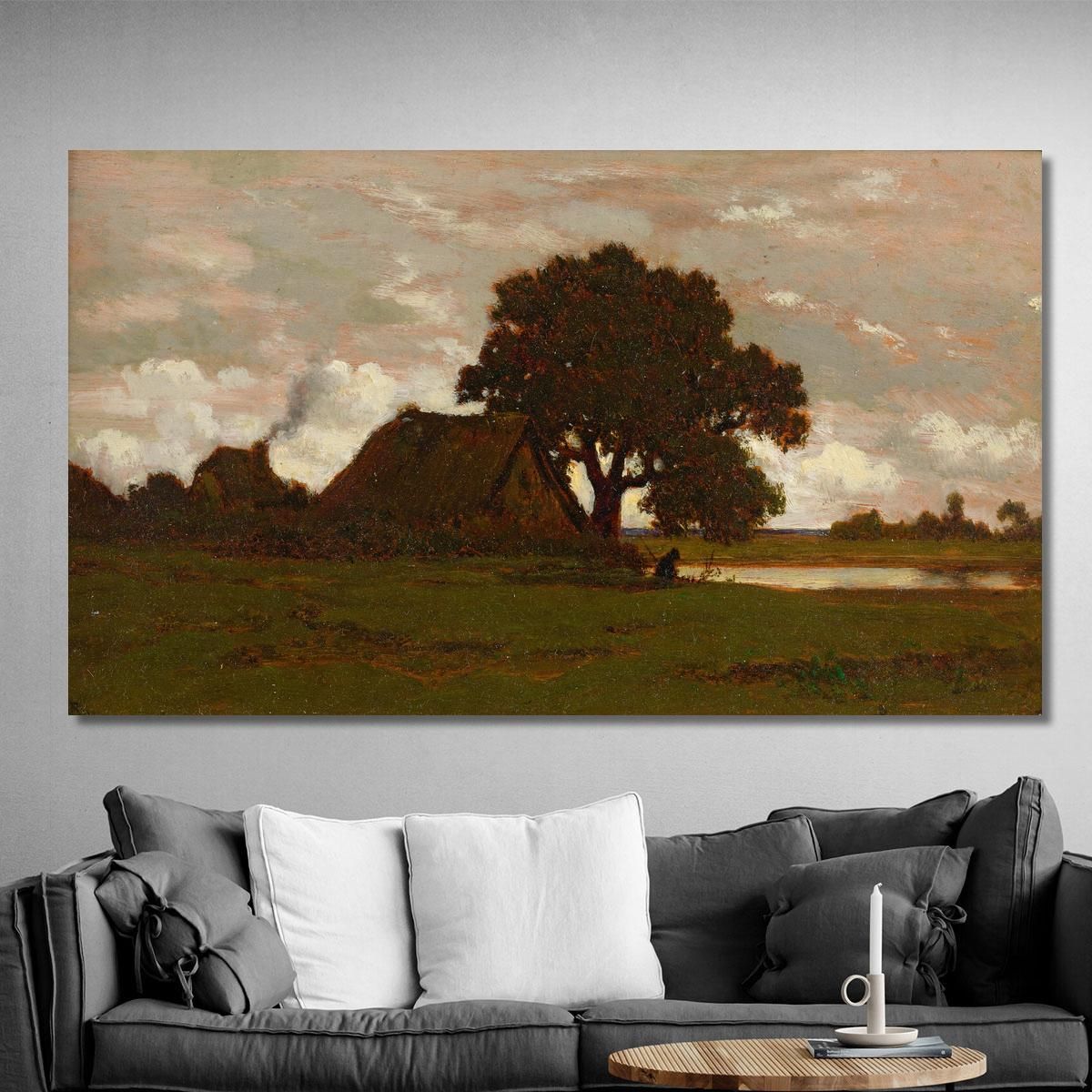 Thatched Cottages Near The Pond Théodore Rousseau trs10 canvas print 