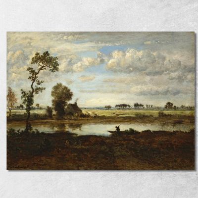 Landscape With Boatman Théodore Rousseau trs18 canvas print 
