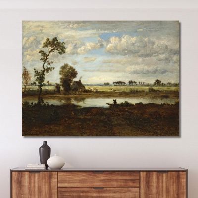 Landscape With Boatman Théodore Rousseau trs18 canvas print 