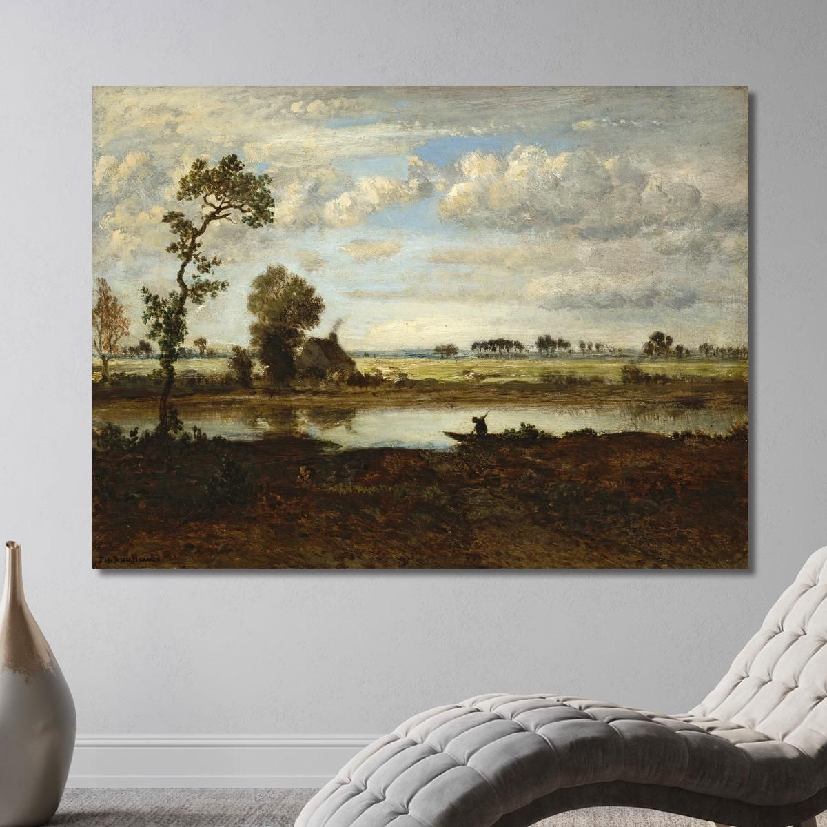 Landscape With Boatman Théodore Rousseau trs18 canvas print 