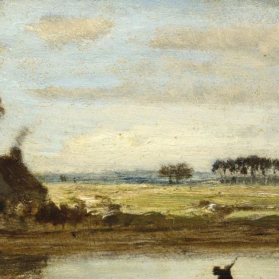 Landscape With Boatman Théodore Rousseau trs18 canvas print