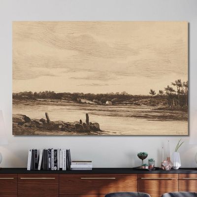 The Loing River At The Edge Of The Forest Of Fontainebleau Théodore Rousseau trs39 canvas print 