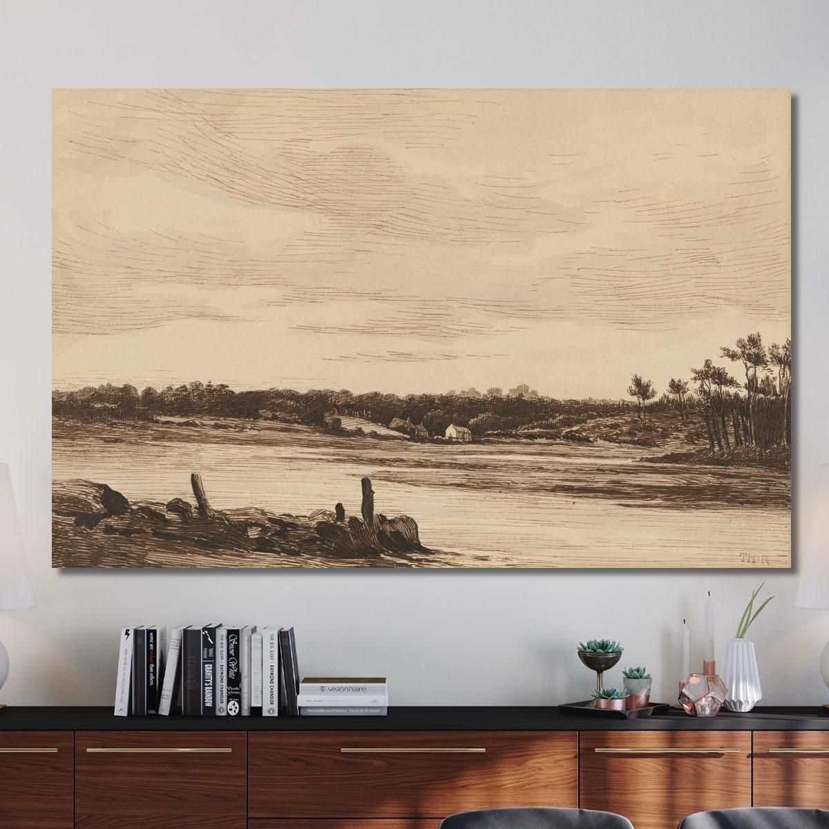The Loing River At The Edge Of The Forest Of Fontainebleau Théodore Rousseau trs39 canvas print 