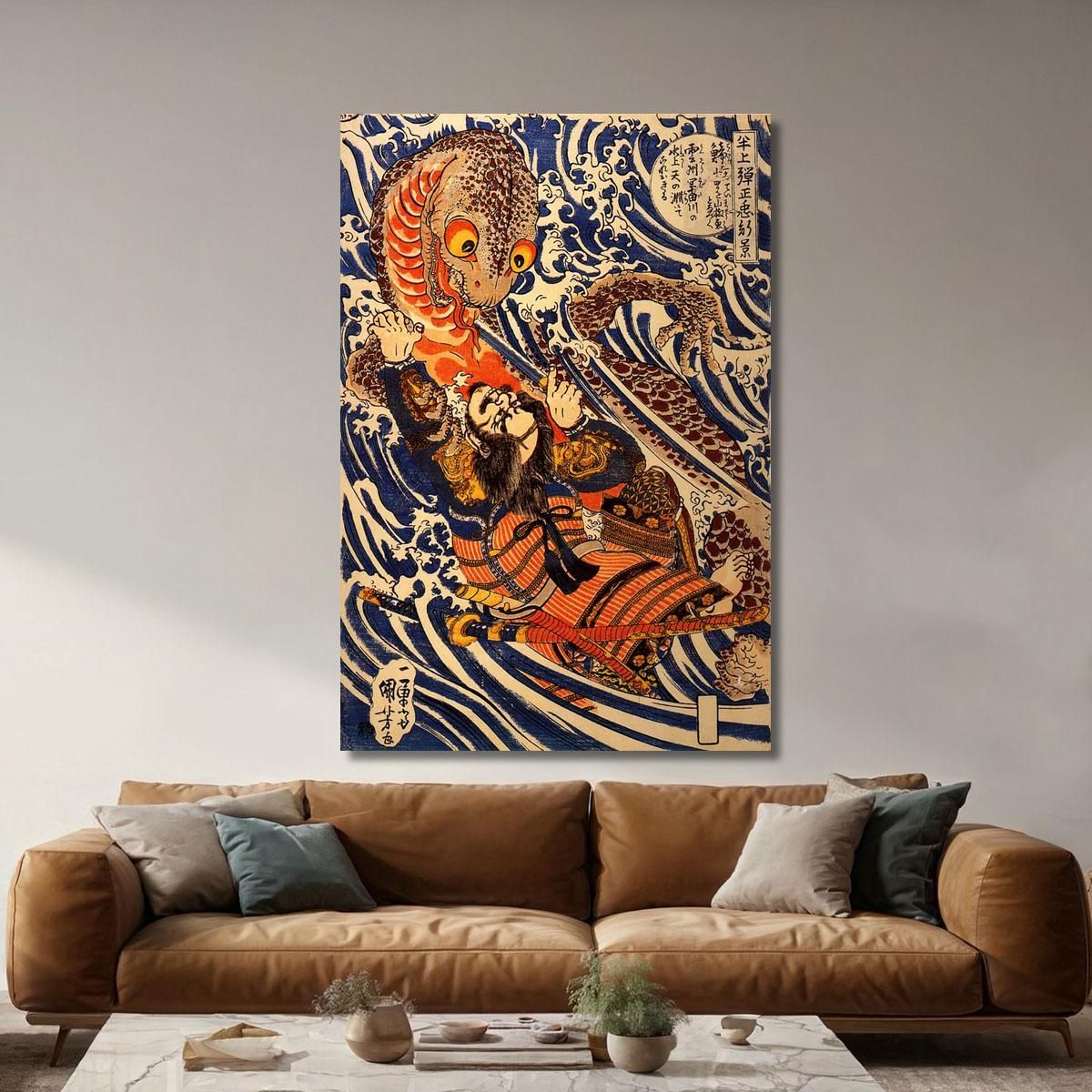 Hangami Danjo-No-Jo Arakage Killing A Giant Salamander In The Tontagawa River In Izumo Utagawa Kuniyoshi ukn14 canvas print 