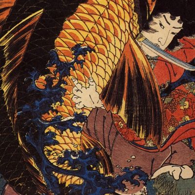 Saito Oniwakamaru The Young Benkei Fights The Giant Carp At The Bishimon Waterfall Utagawa Kuniyoshi ukn36 canvas print