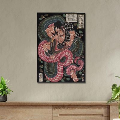 Woodblock Print Oban Tate-E. Saginoike Heikuro Fights The Giant Snake At The Lake Of Sayama Utagawa Kuniyoshi ukn44 canvas prin