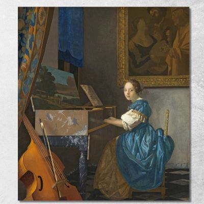 Young Woman Seated At A Virginal Jan Vermeer jvr35 canvas print 