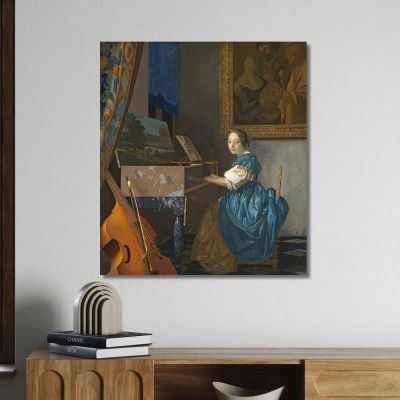 Young Woman Seated At A Virginal Jan Vermeer jvr35 canvas print 