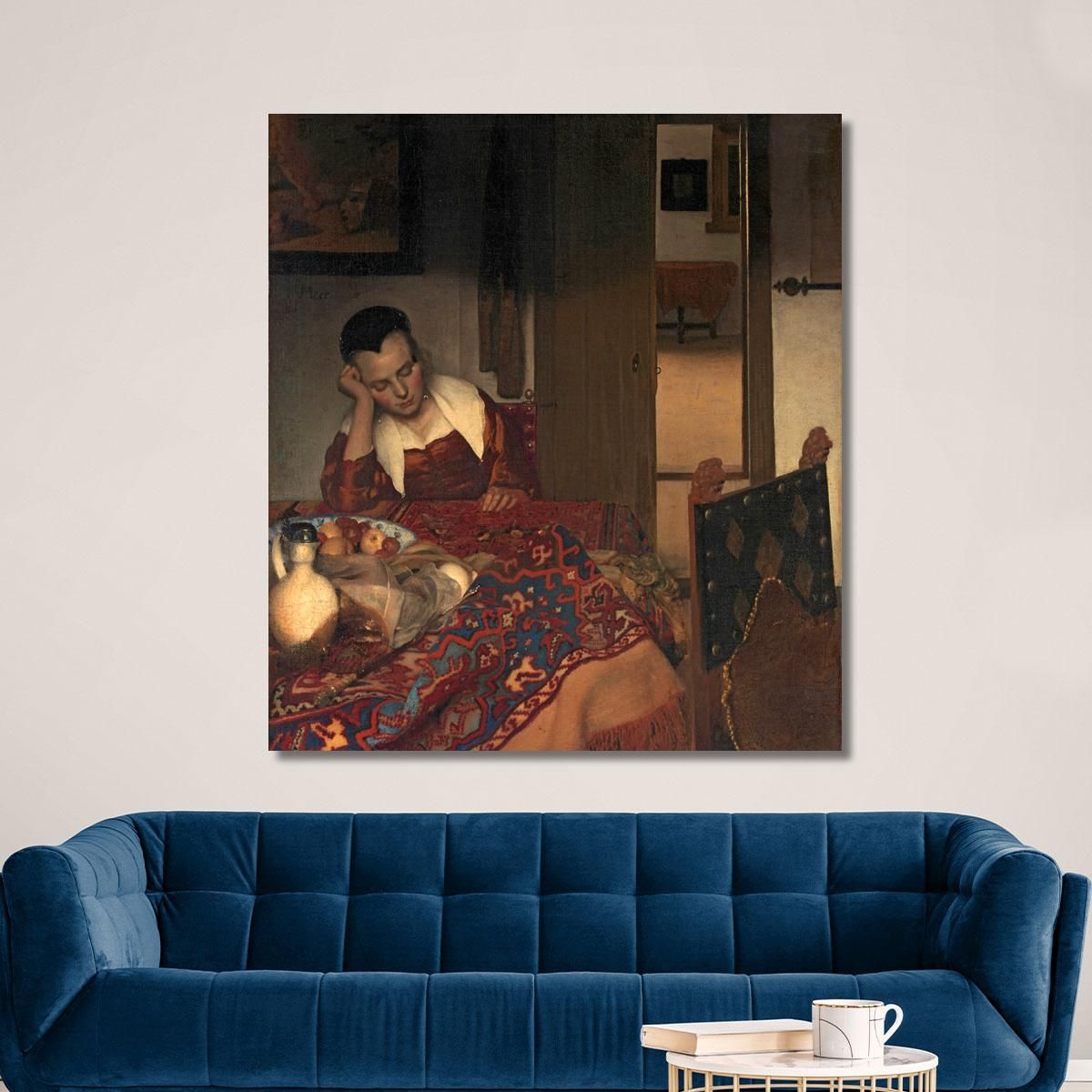 Young Women Sleeping Jan Vermeer, jvr38 ภาพพิมพ์บนผ้าใบแคนวาส