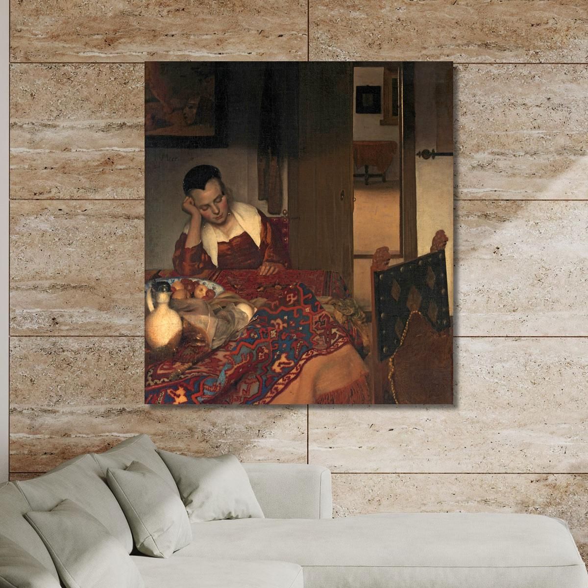 Young Women Sleeping Jan Vermeer, jvr38 ภาพพิมพ์บนผ้าใบแคนวาส